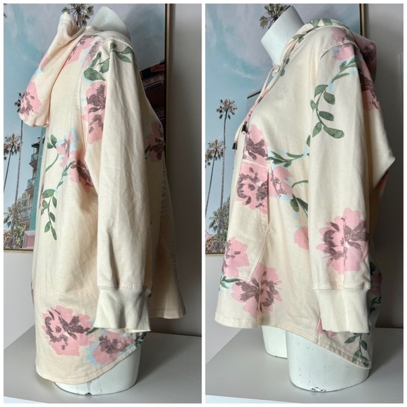 Keren Hart Beige Pink Floral Rose Vintage Tint Pullover Hoodie Plus Size 1X - Picture 3 of 7